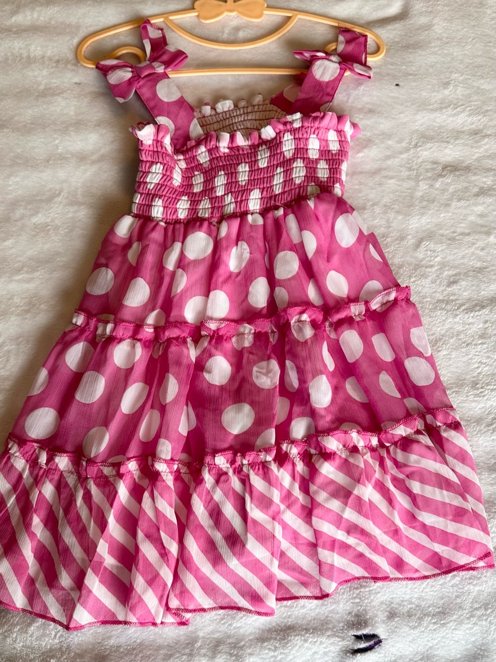 Blueberi Boulevard Hot Pink and White Polka Dot Tiered Dress
